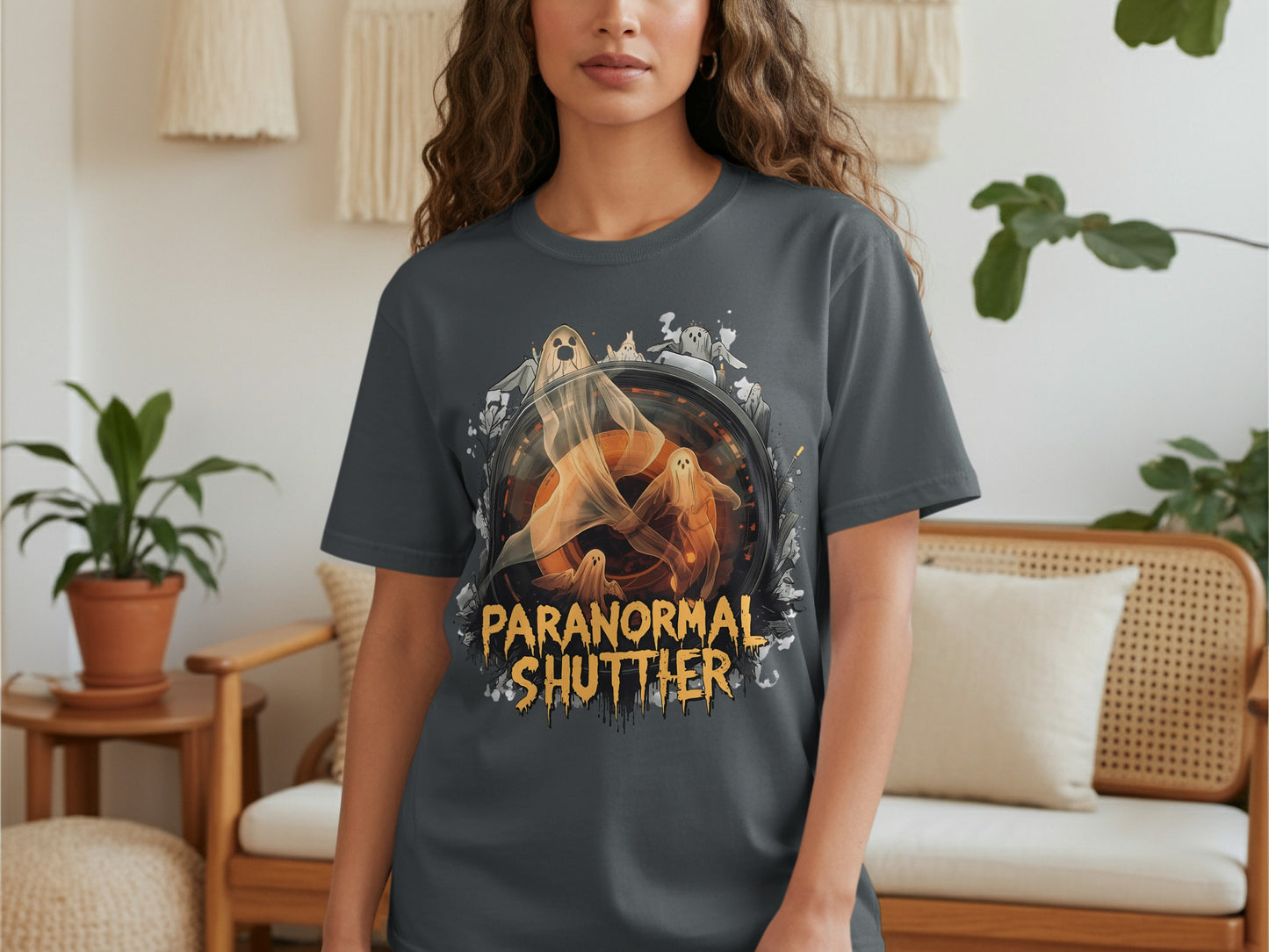 Paranormal Shutter Graphic Tee for Spooky Fun