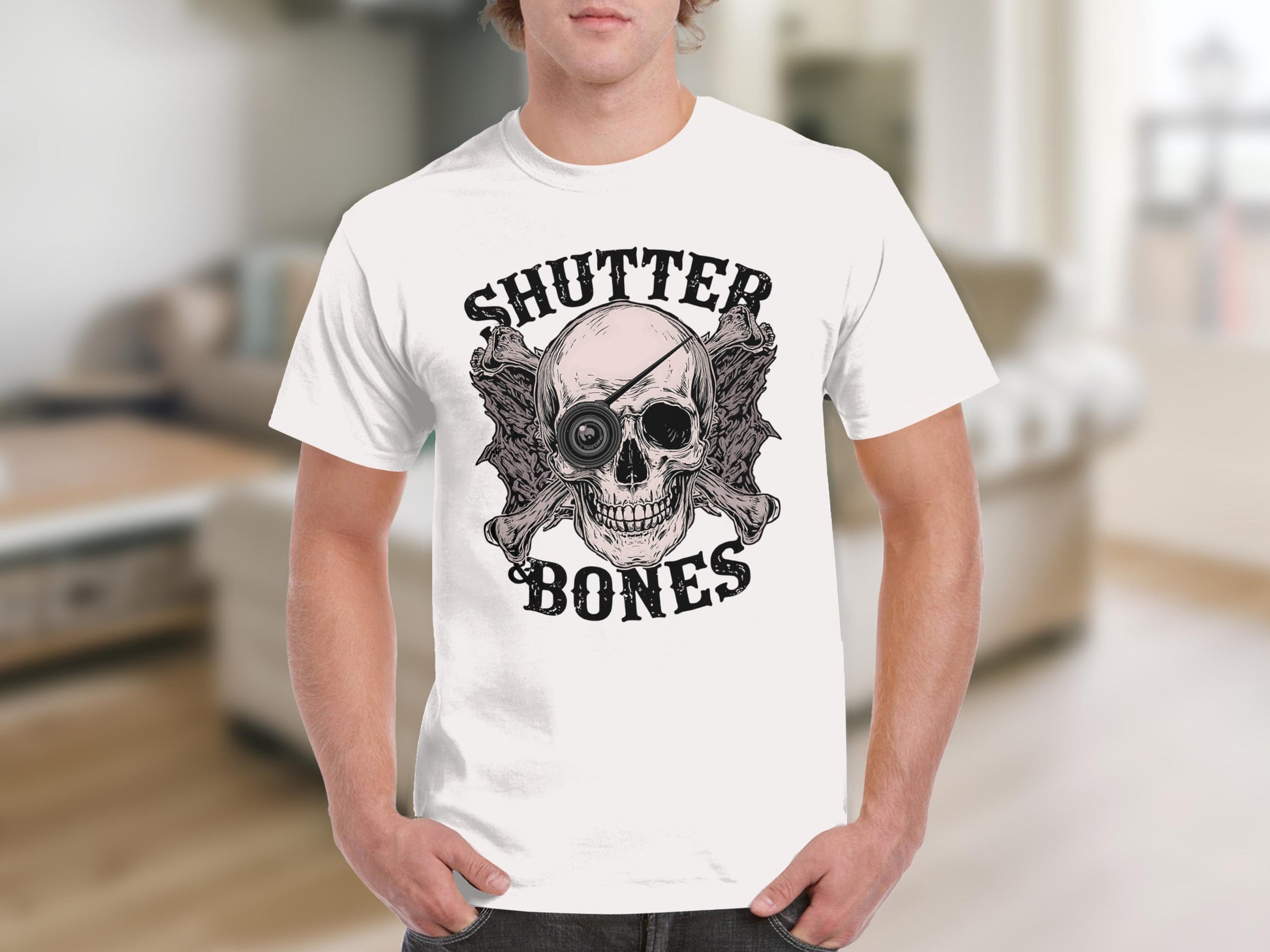 Shutter Bones Skull with Goggles White T-shirt