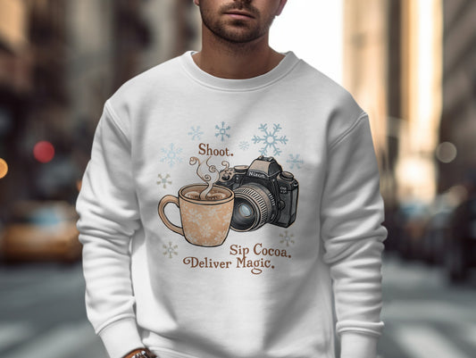 Shoot Sip Cocoa Deliver Magic Graphic Sweatshirt