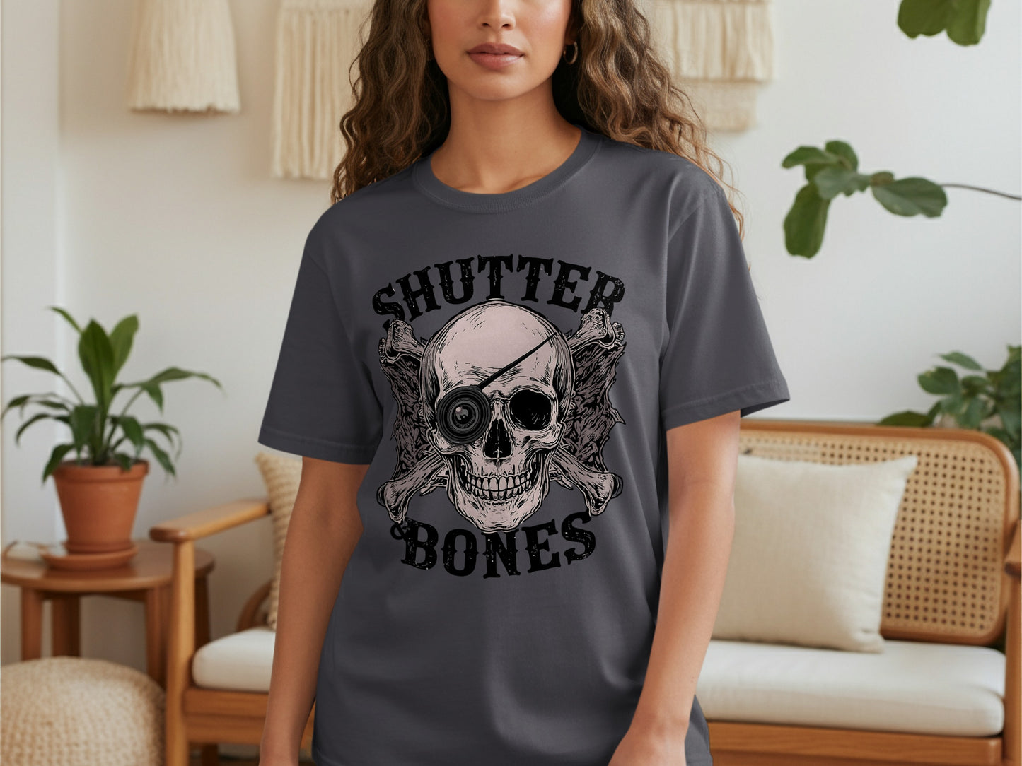 Shutter Bones Skull Graphic Tee Shirt for Unique Style