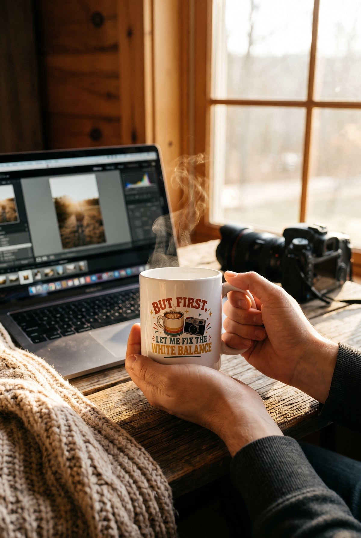 Fix the White Balance mug at a desk, lifestyle