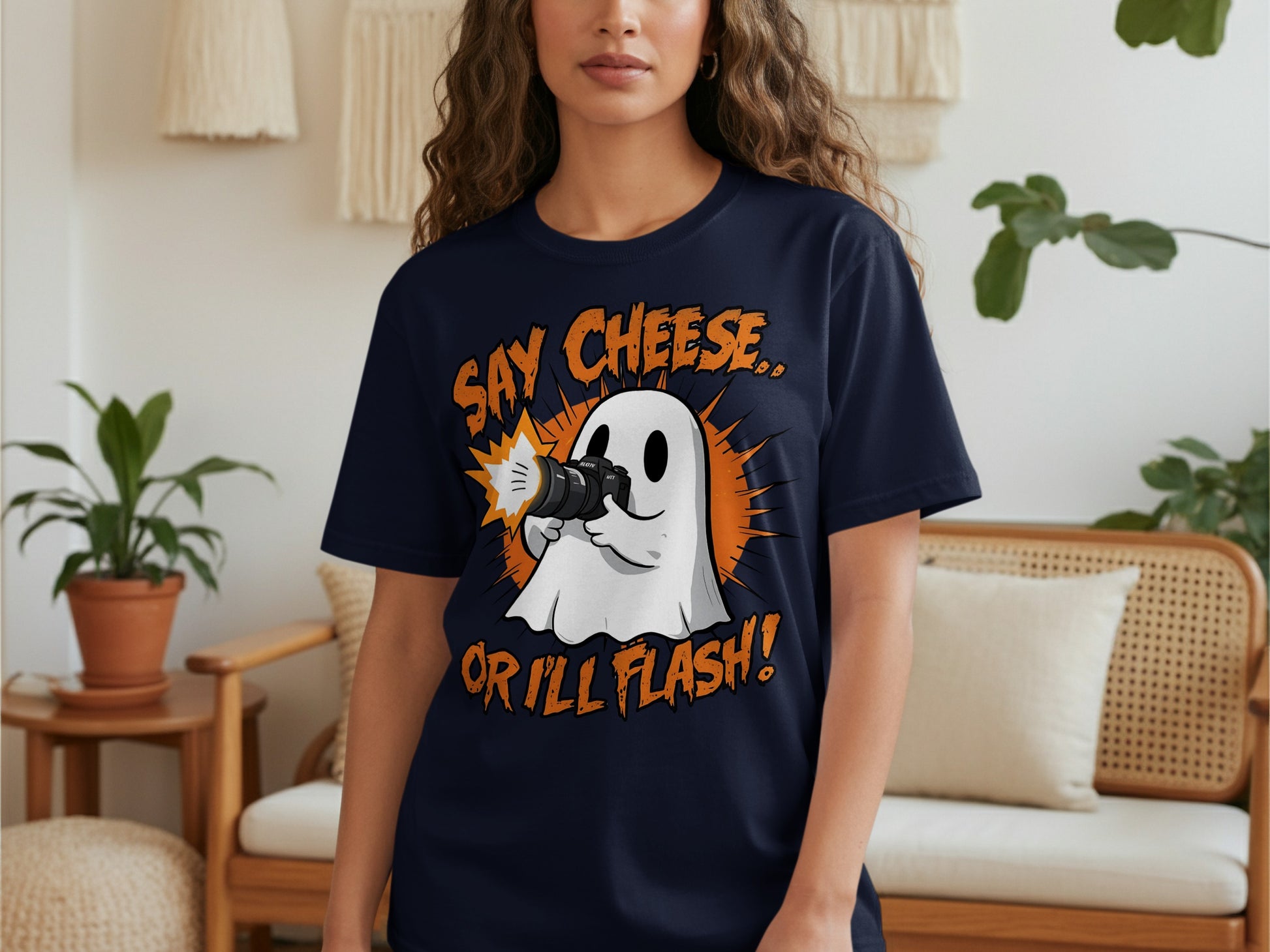 Say Cheese Or I'll Flash Ghost Graphic T-Shirt