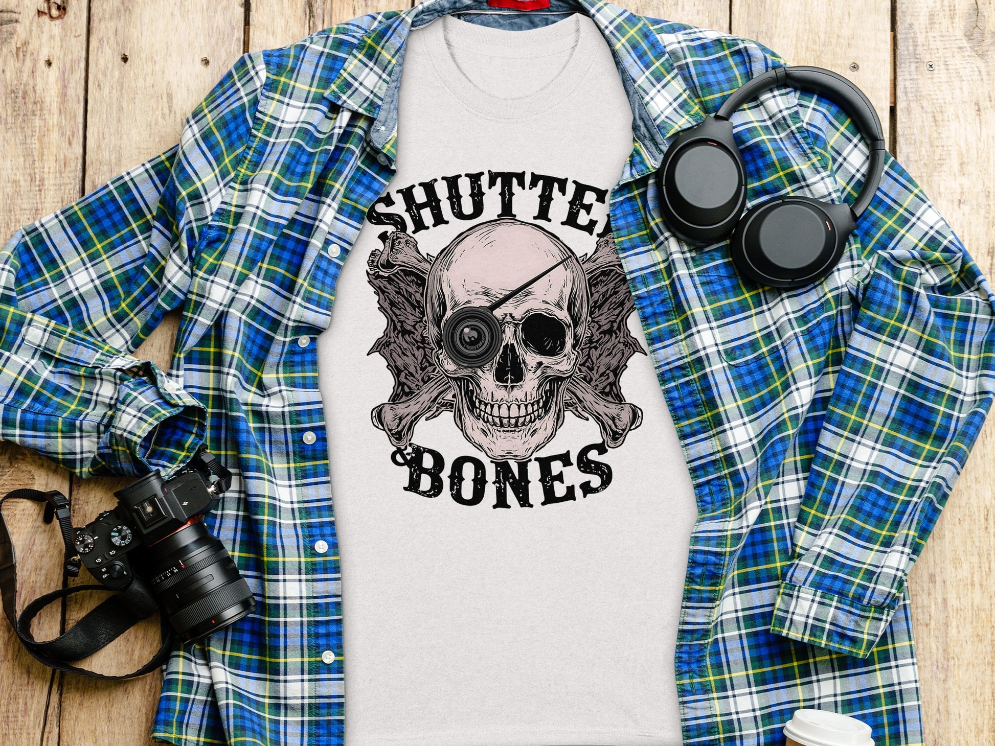Shutter Bones Skull Graphic T-Shirt Photography Lovers