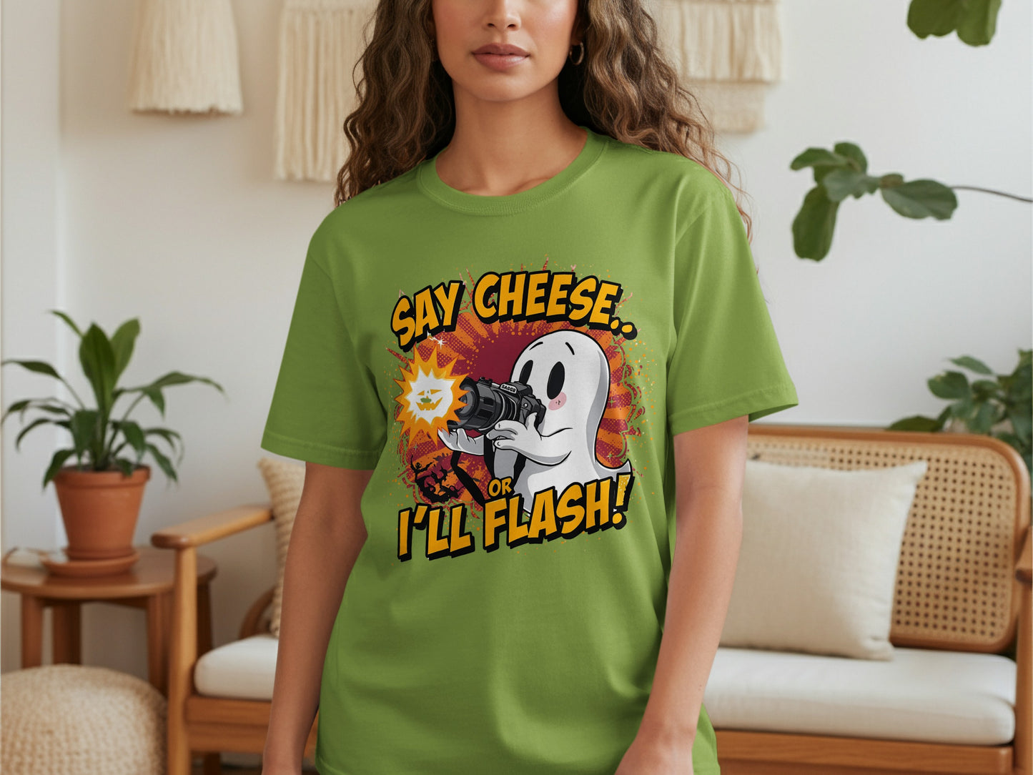Say Cheese I'll Flash Ghost Graphic T-Shirt