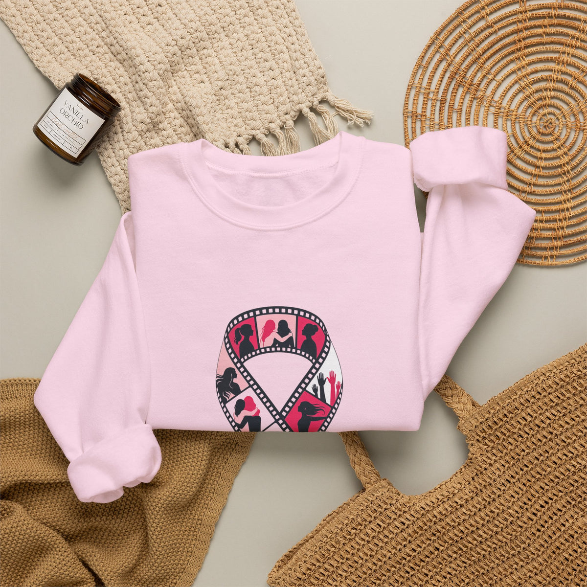 Film Strip Ribbon — Breast Cancer Awareness Crewneck (Photographer Collection)