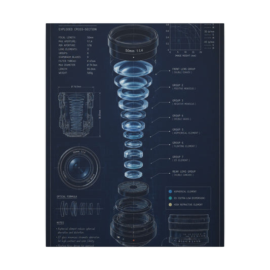 Camera Lens Blueprint Canvas Wall Art