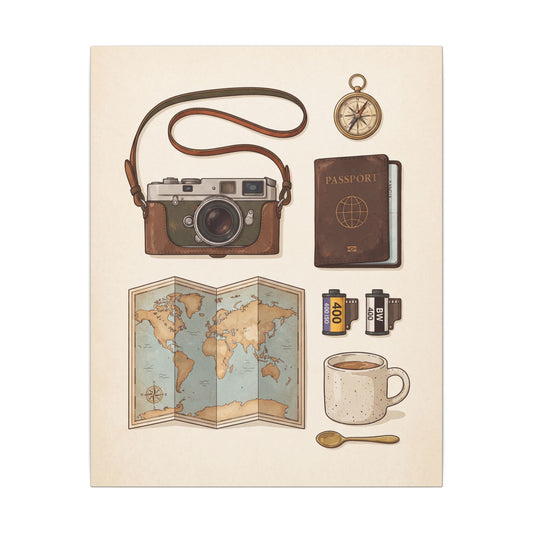 Travel Photographer Flat-Lay Canvas Wall Art
