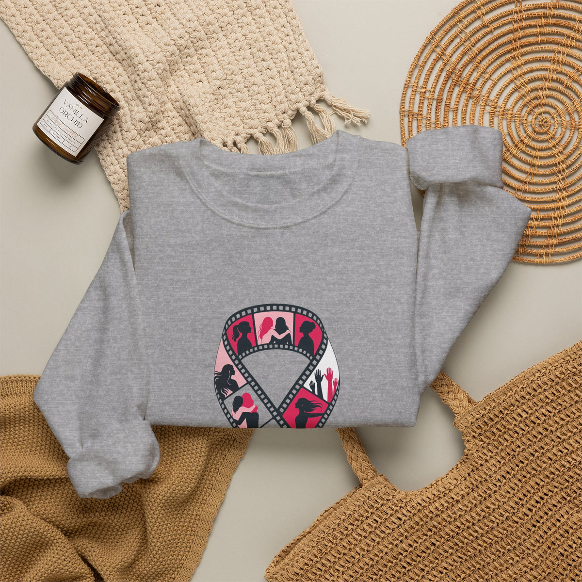 Film Strip Ribbon — Breast Cancer Awareness Crewneck (Photographer Collection)