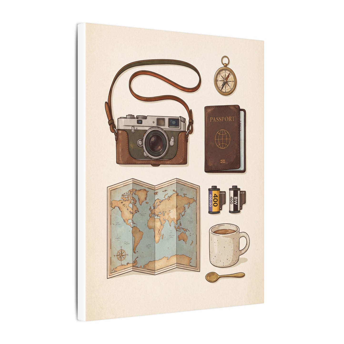 Travel Photographer Flat-Lay Canvas Wall Art