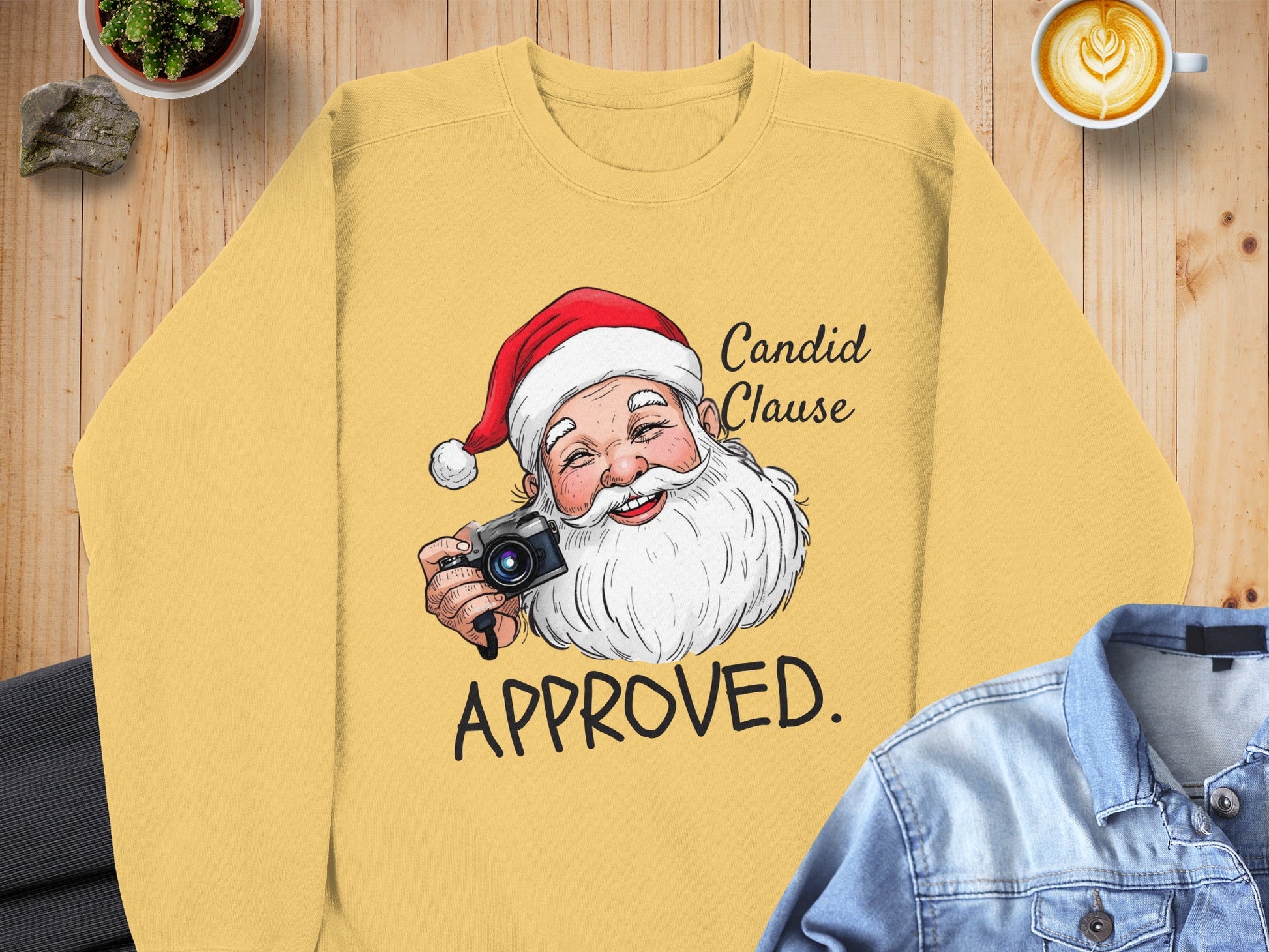 Candid Clause Approved Santa with Camera Sweater