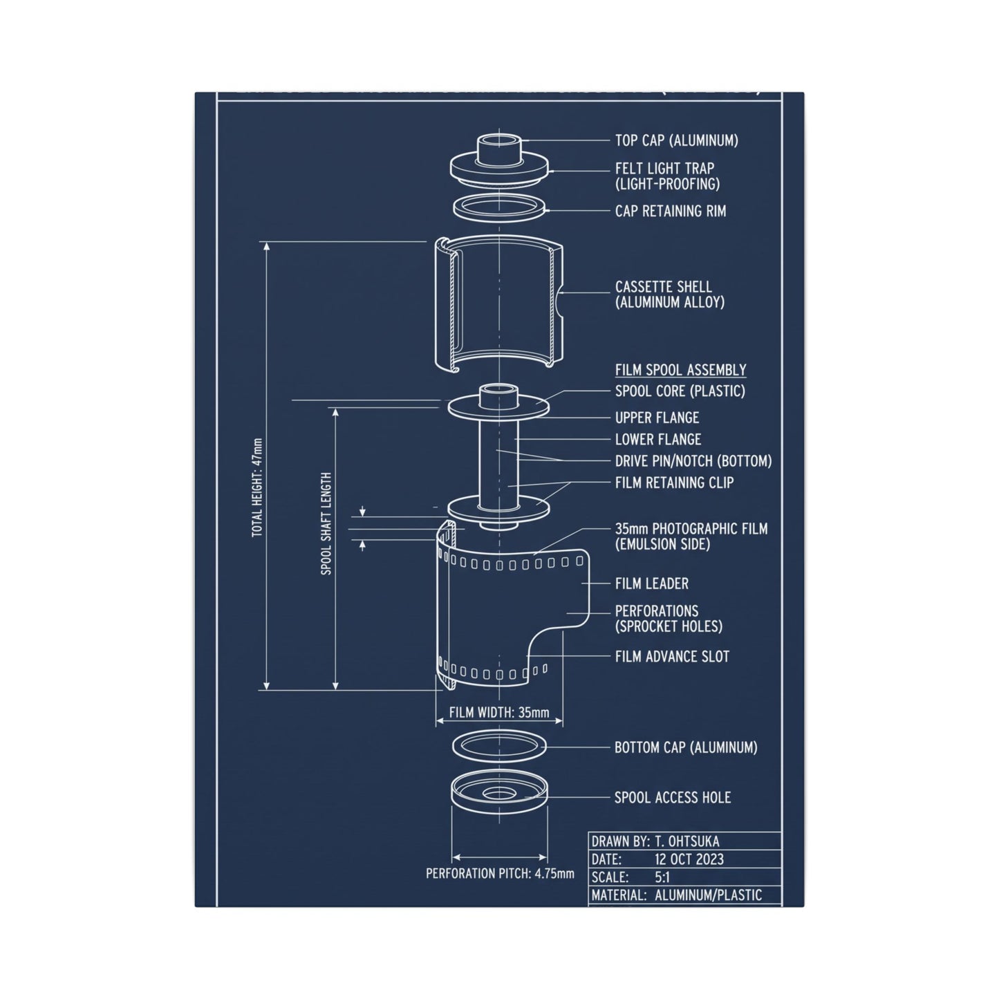 35mm Film Cassette Blueprint Canvas Wall Art