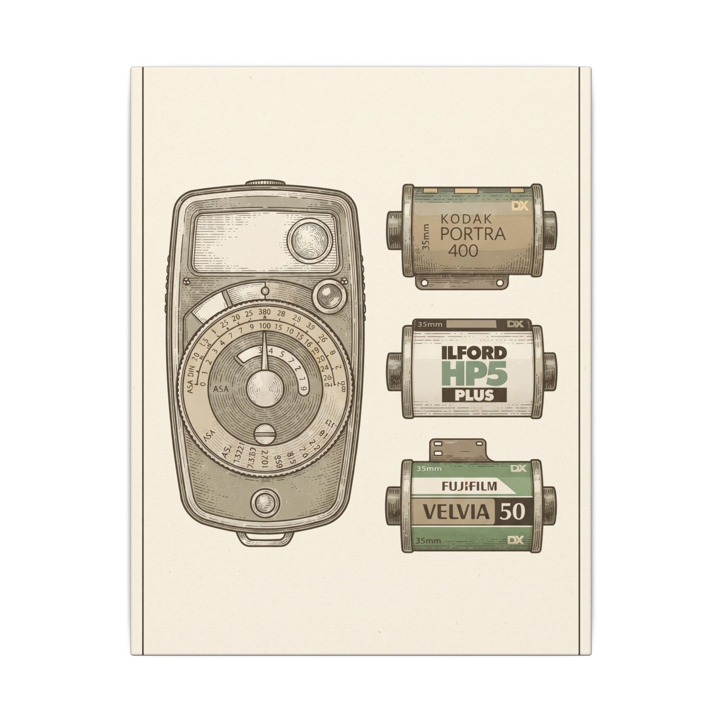 Vintage Light Meter and Film Canvas Wall Art