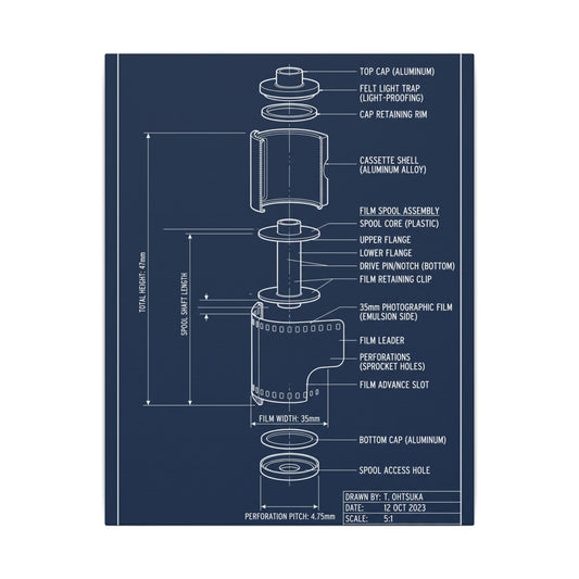 35mm Film Cassette Blueprint Canvas Wall Art