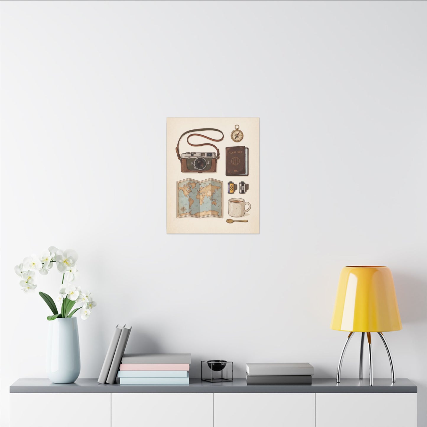 Travel Photographer Flat-Lay Canvas Wall Art
