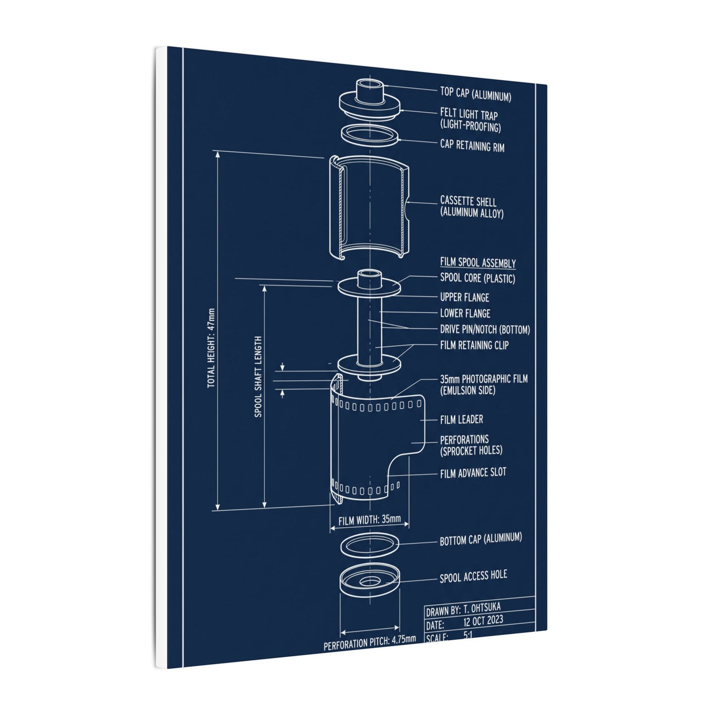35mm Film Cassette Blueprint Canvas Wall Art