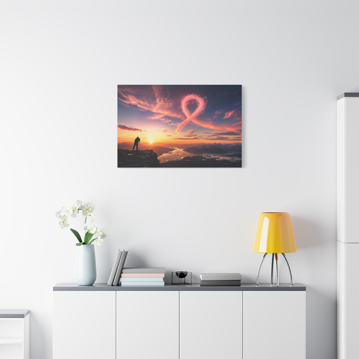 Golden Hour Ribbon — Breast Cancer Awareness Canvas (Photographer Collection)