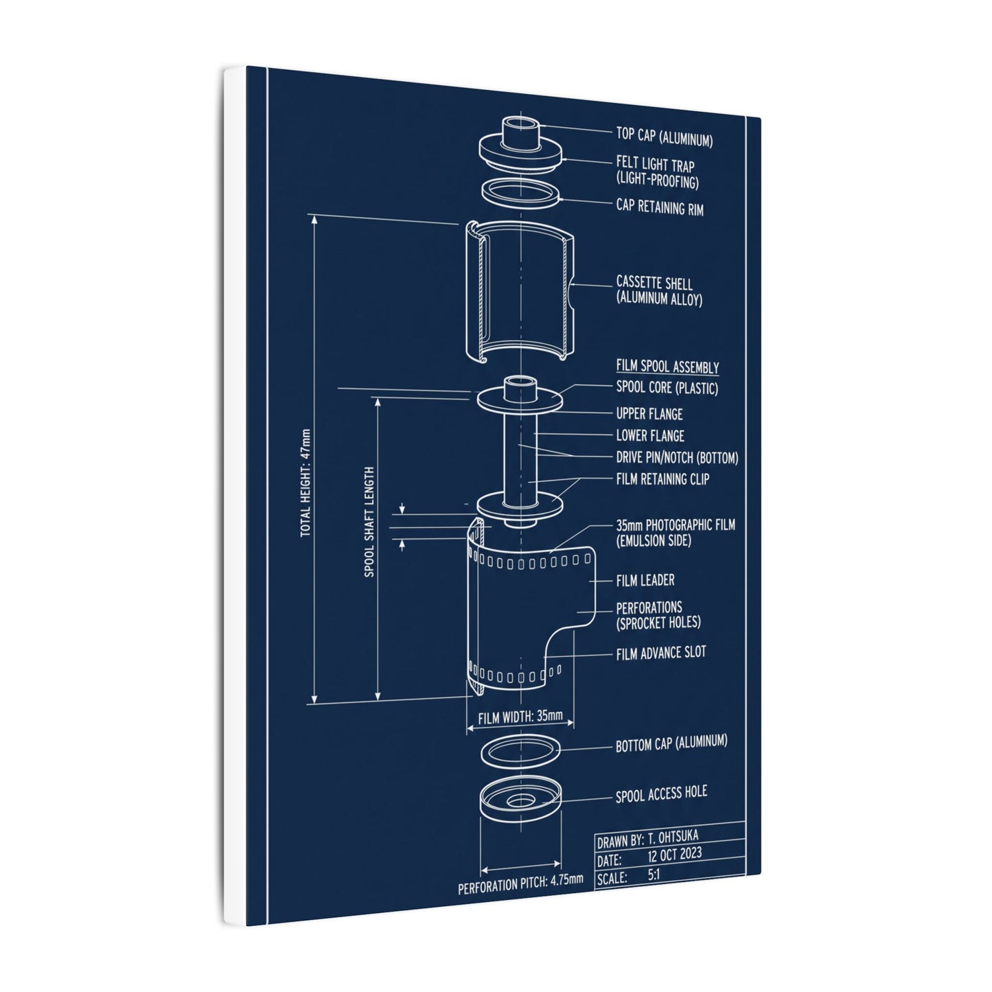 35mm Film Cassette Blueprint Canvas Wall Art