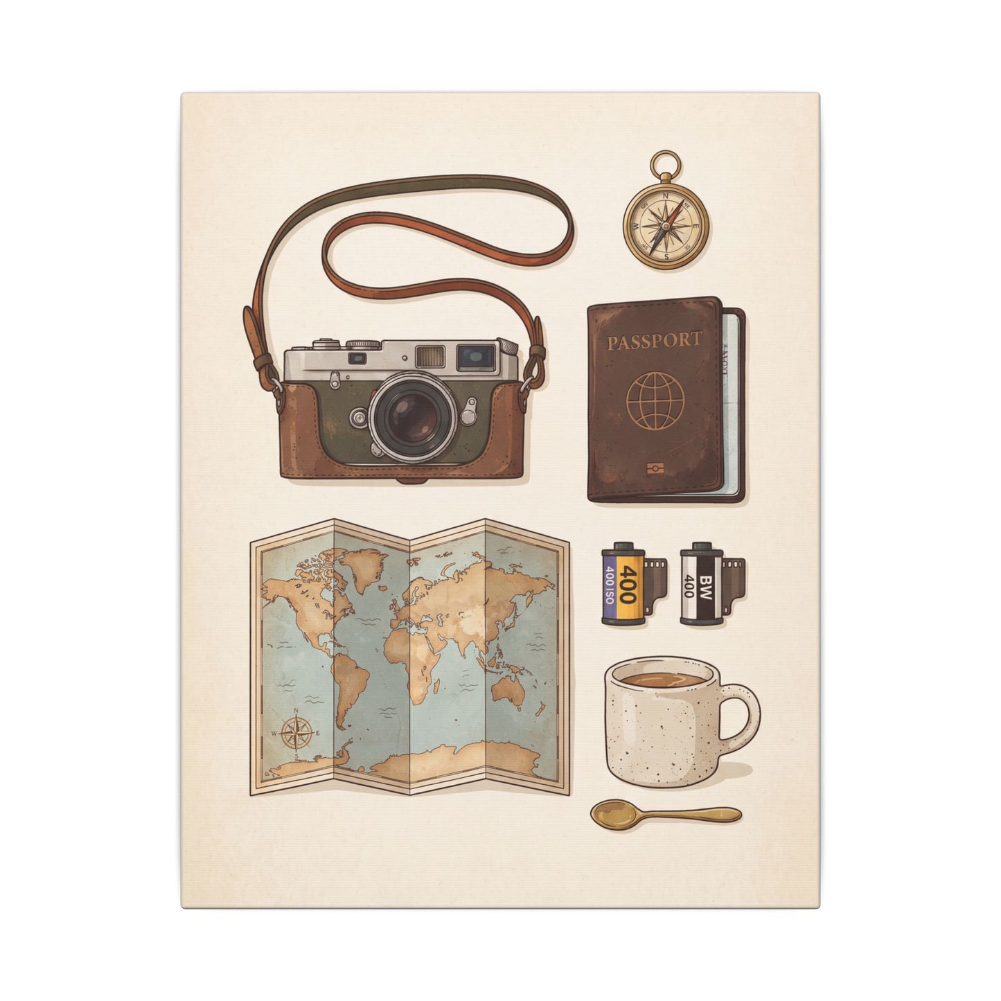 Travel Photographer Flat-Lay Canvas Wall Art