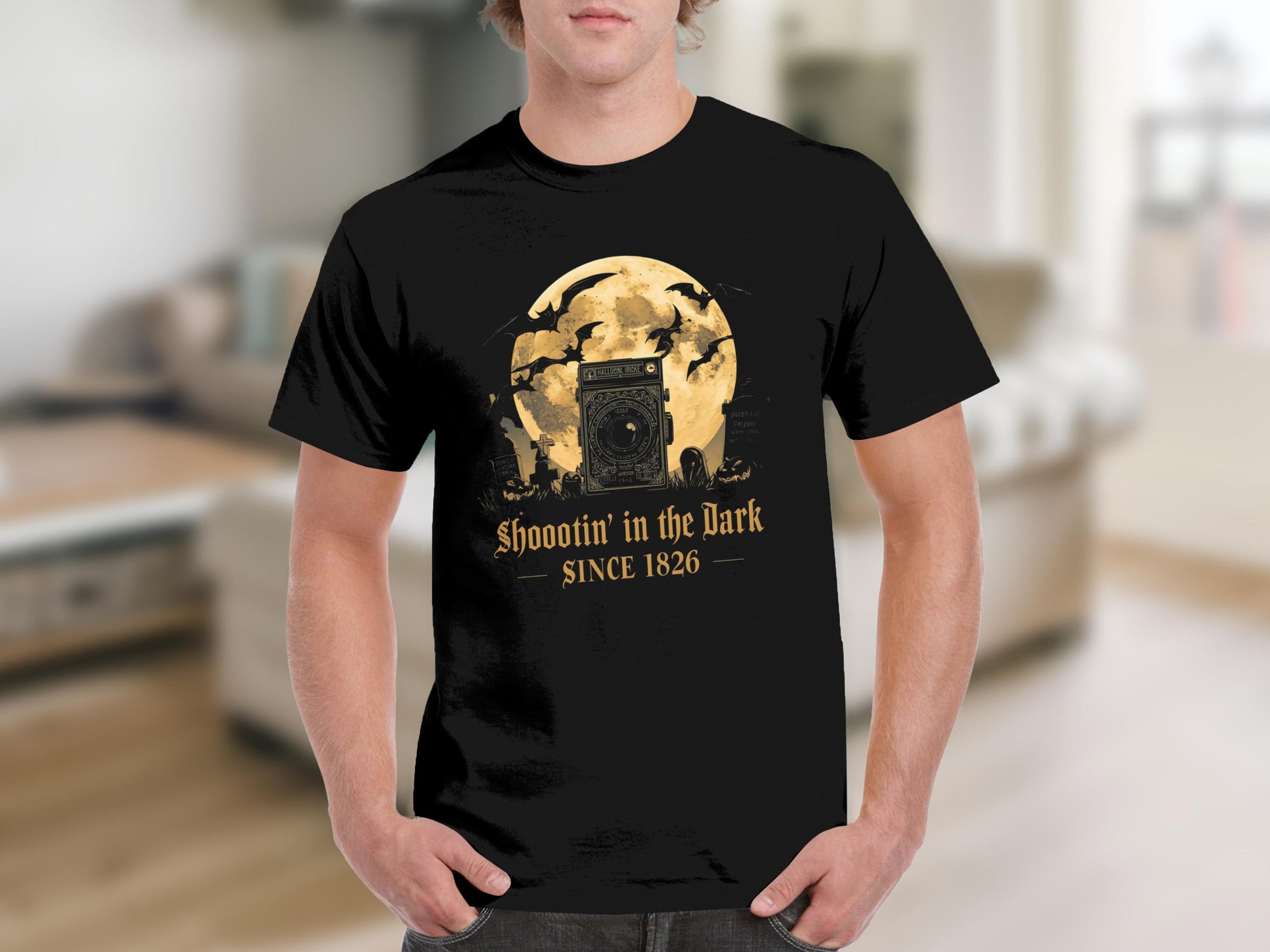 Shoot in the Dark Camera Graphic Tee Since 1826