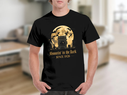 Shoot in the Dark Camera Graphic Tee Since 1826