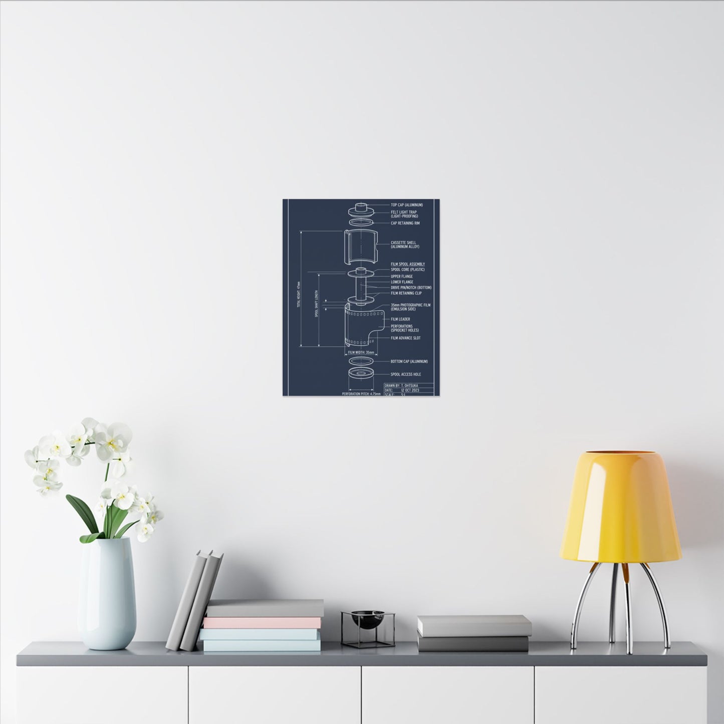 35mm Film Cassette Blueprint Canvas Wall Art