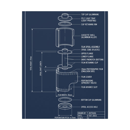 35mm Film Cassette Blueprint Canvas Wall Art