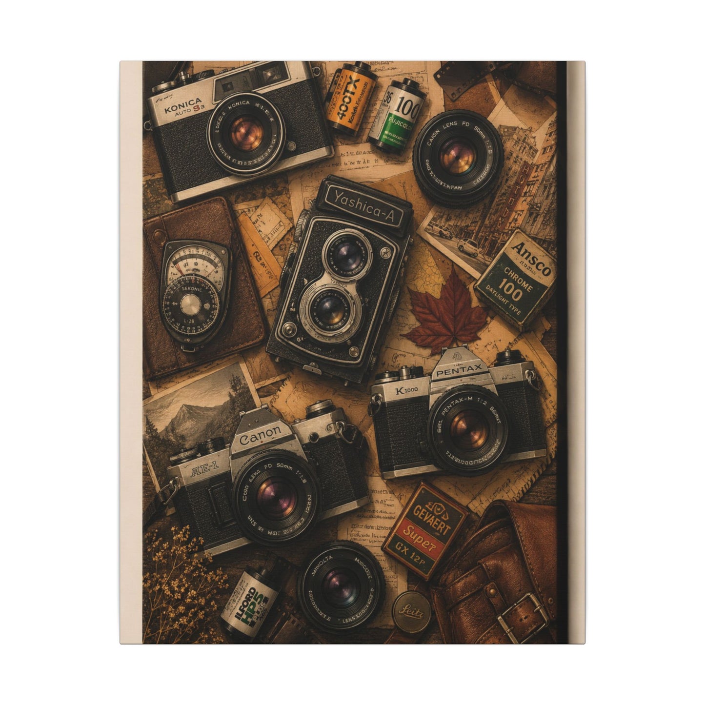 Vintage Camera Flat-Lay Canvas Wall Art