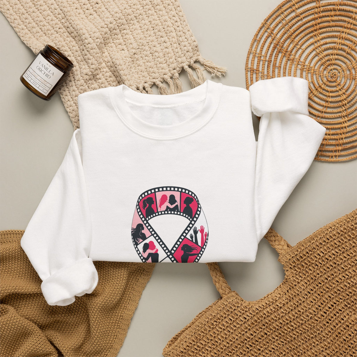 Film Strip Ribbon — Breast Cancer Awareness Crewneck (Photographer Collection)