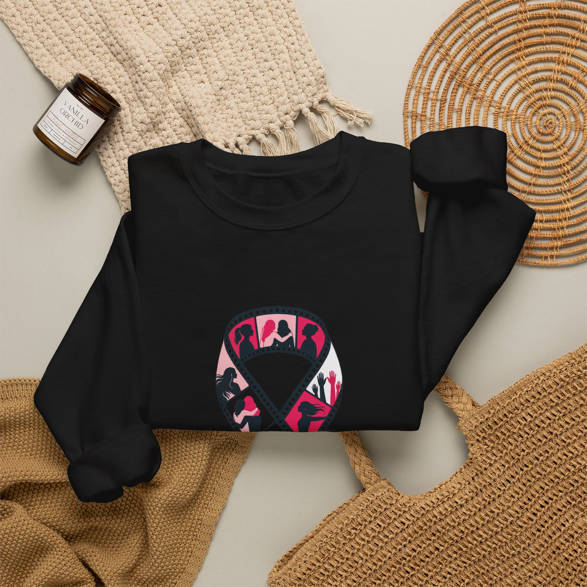 Film Strip Ribbon — Breast Cancer Awareness Crewneck (Photographer Collection)