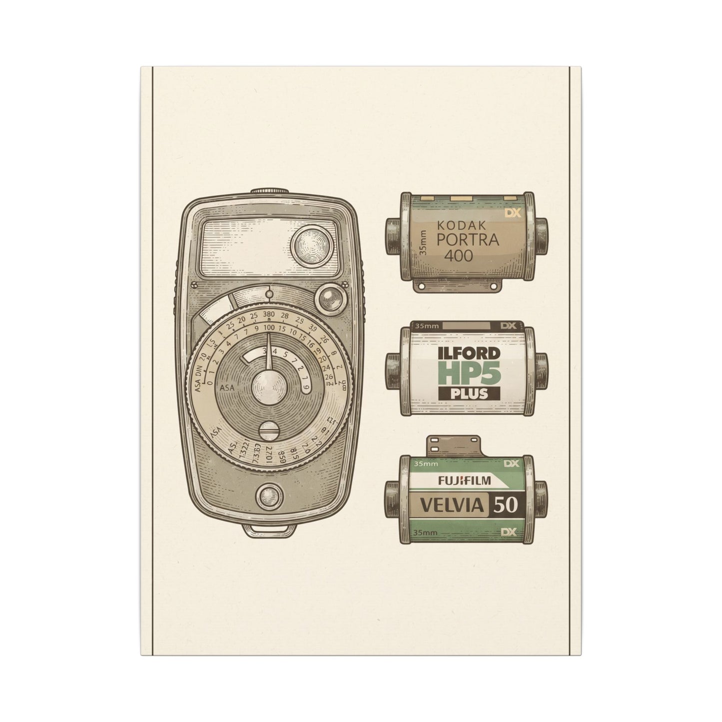 Vintage Light Meter and Film Canvas Wall Art