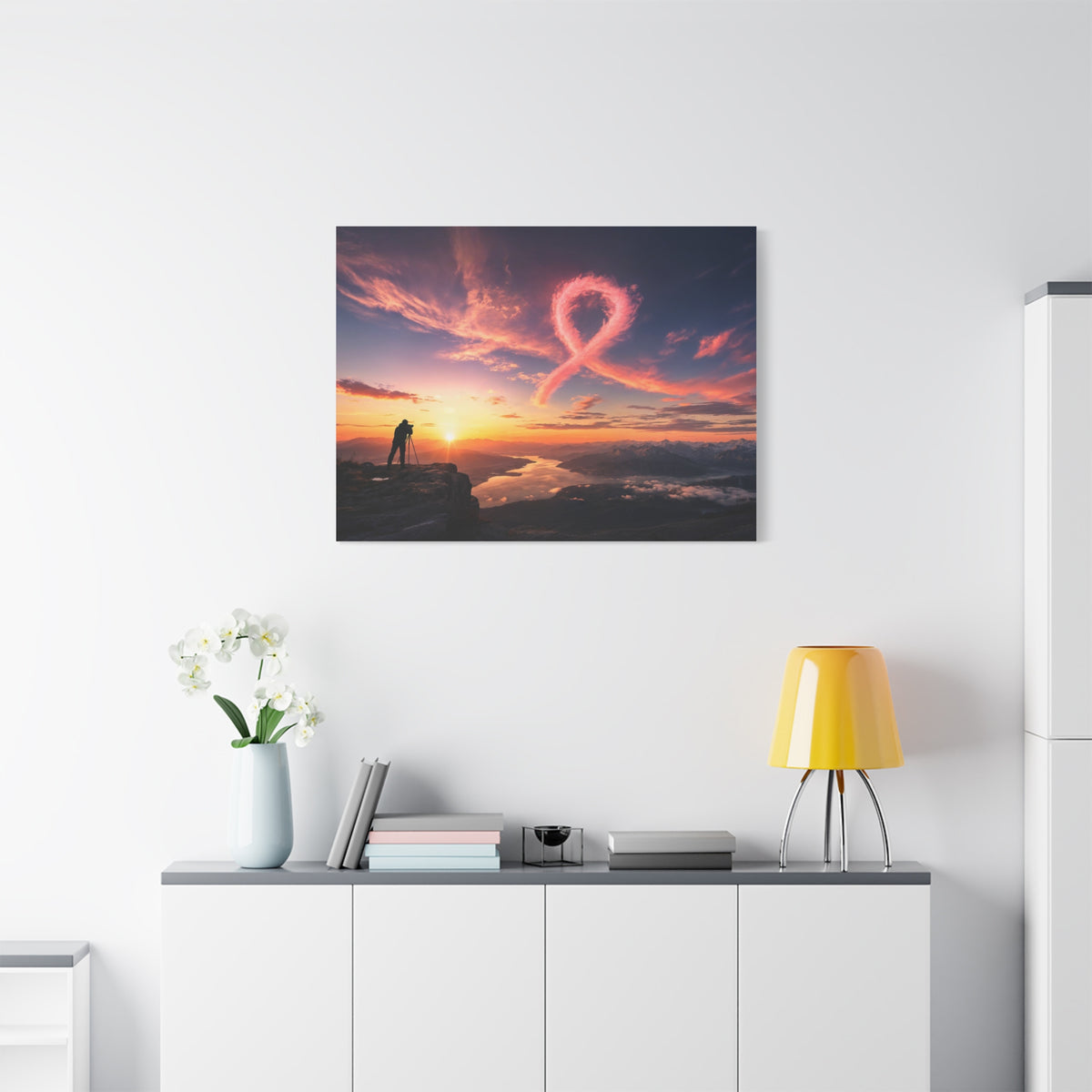 Golden Hour Ribbon — Breast Cancer Awareness Canvas (Photographer Collection)