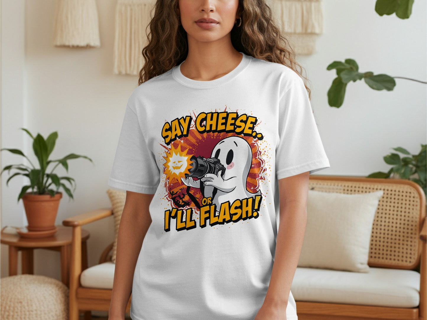Say Cheese I'll Flash Ghost Graphic T-shirt