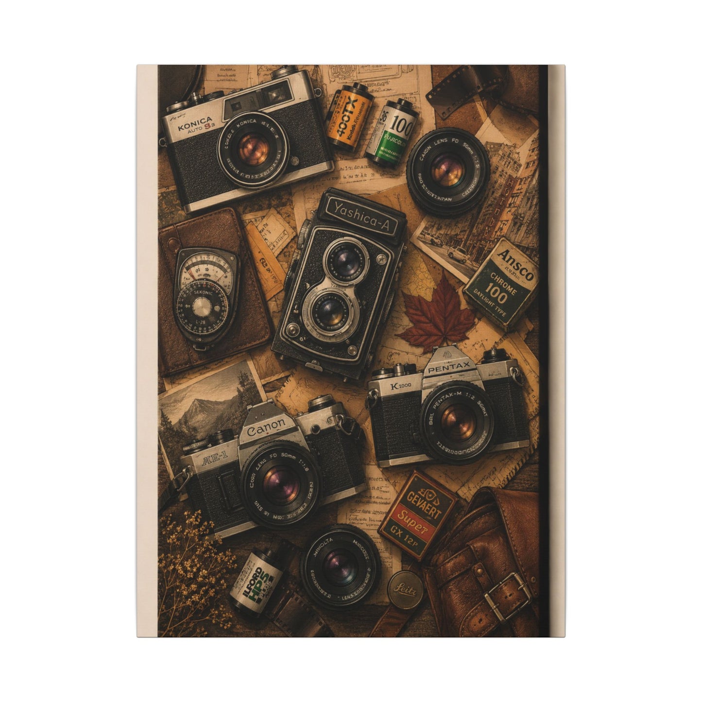 Vintage Camera Flat-Lay Canvas Wall Art