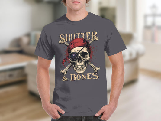 Shutter Bones Skull Pirate Design Graphic T-Shirt