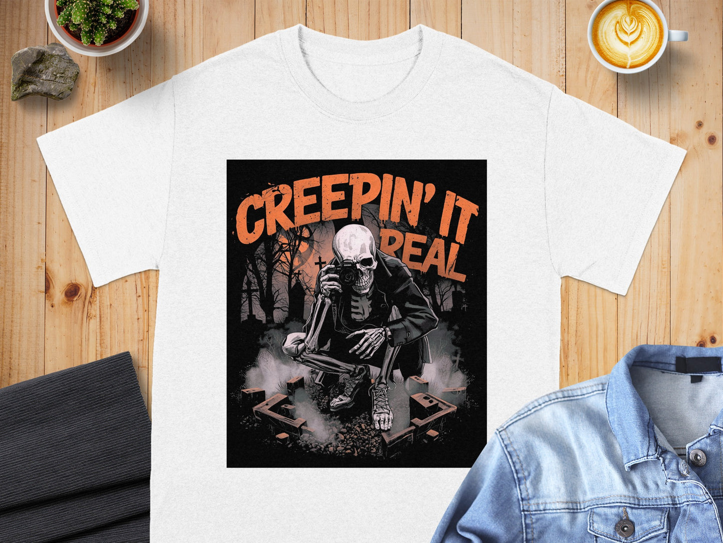 Creepin' It Real Skeleton Halloween Graphic T-Shirt