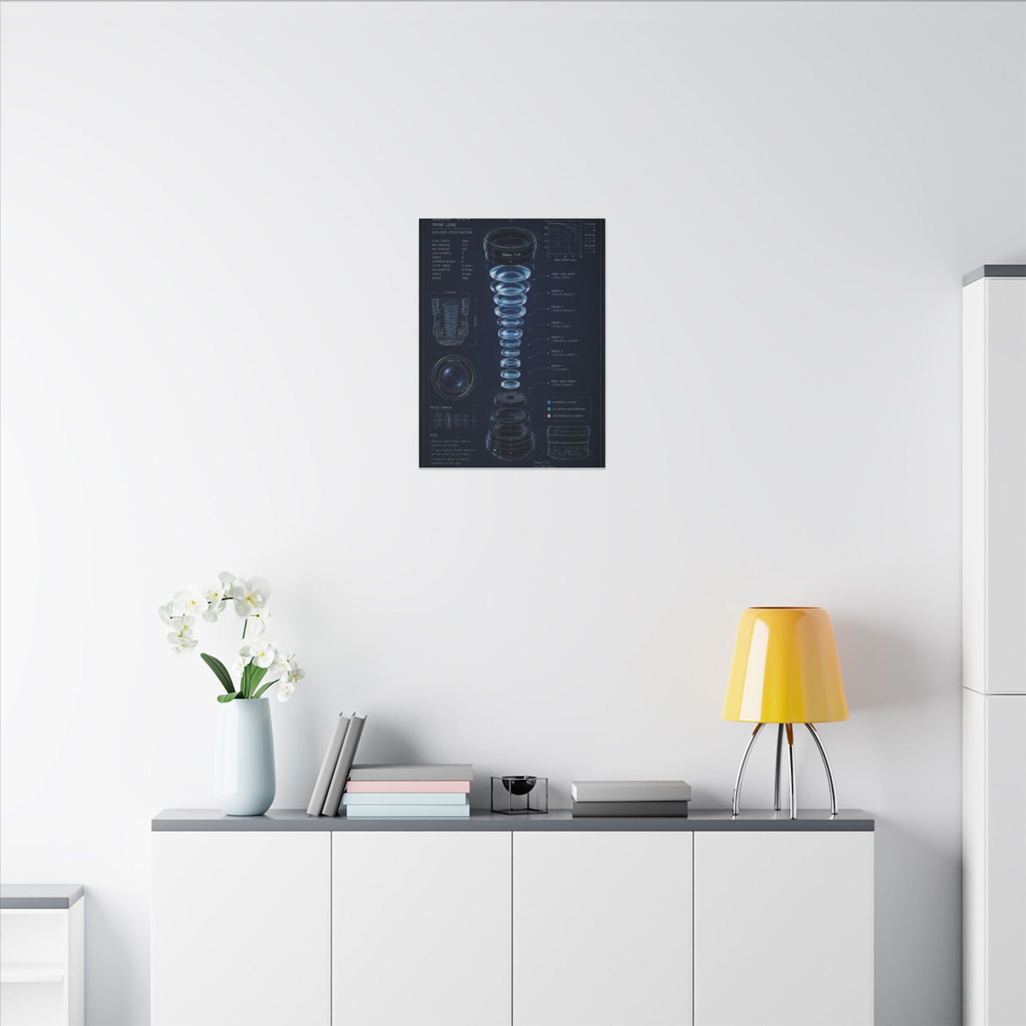 Camera Lens Blueprint Canvas Wall Art