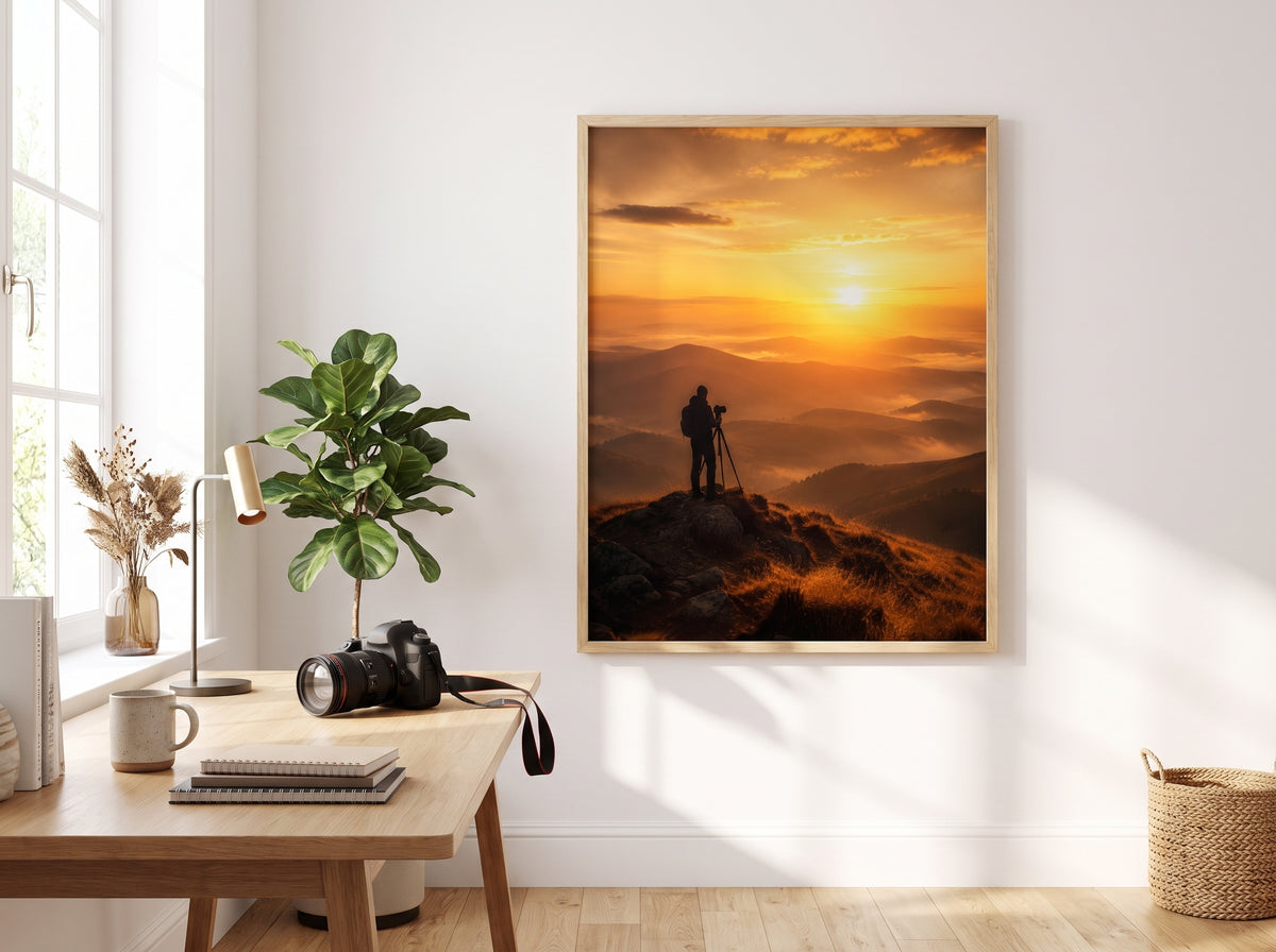 Golden Hour canvas on a studio wall, lifestyle