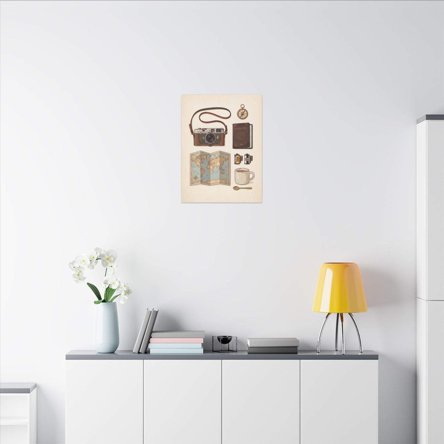 Travel Photographer Flat-Lay Canvas Wall Art