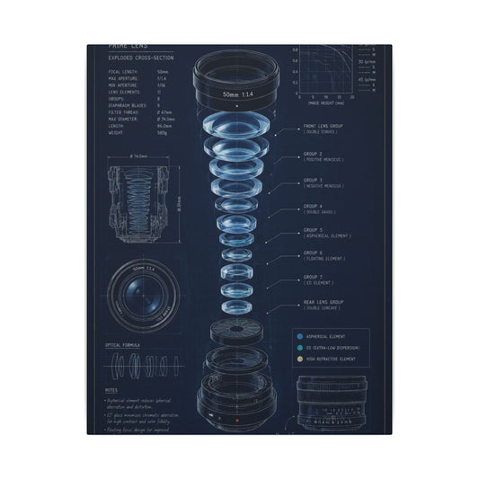 Camera Lens Blueprint Canvas Wall Art