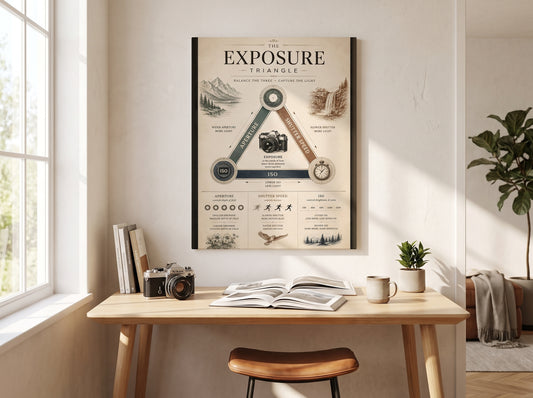 Exposure Triangle canvas on a studio wall, lifestyle