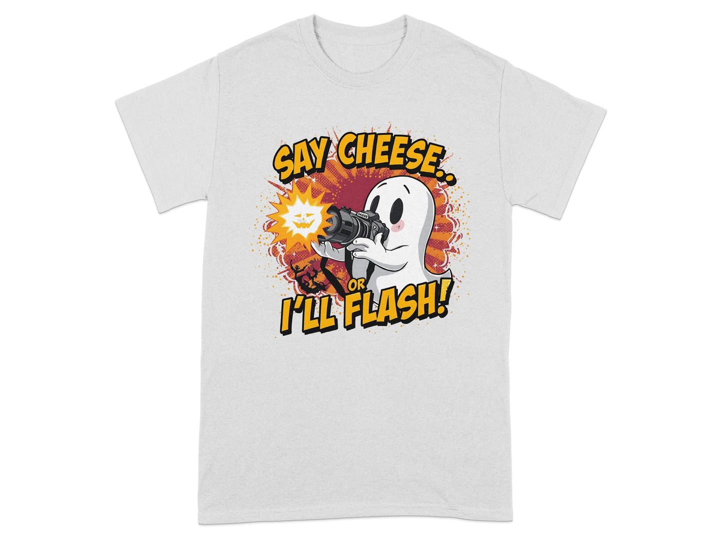 Cute Ghost with Camera Say Cheese or I'll Flash Shirt