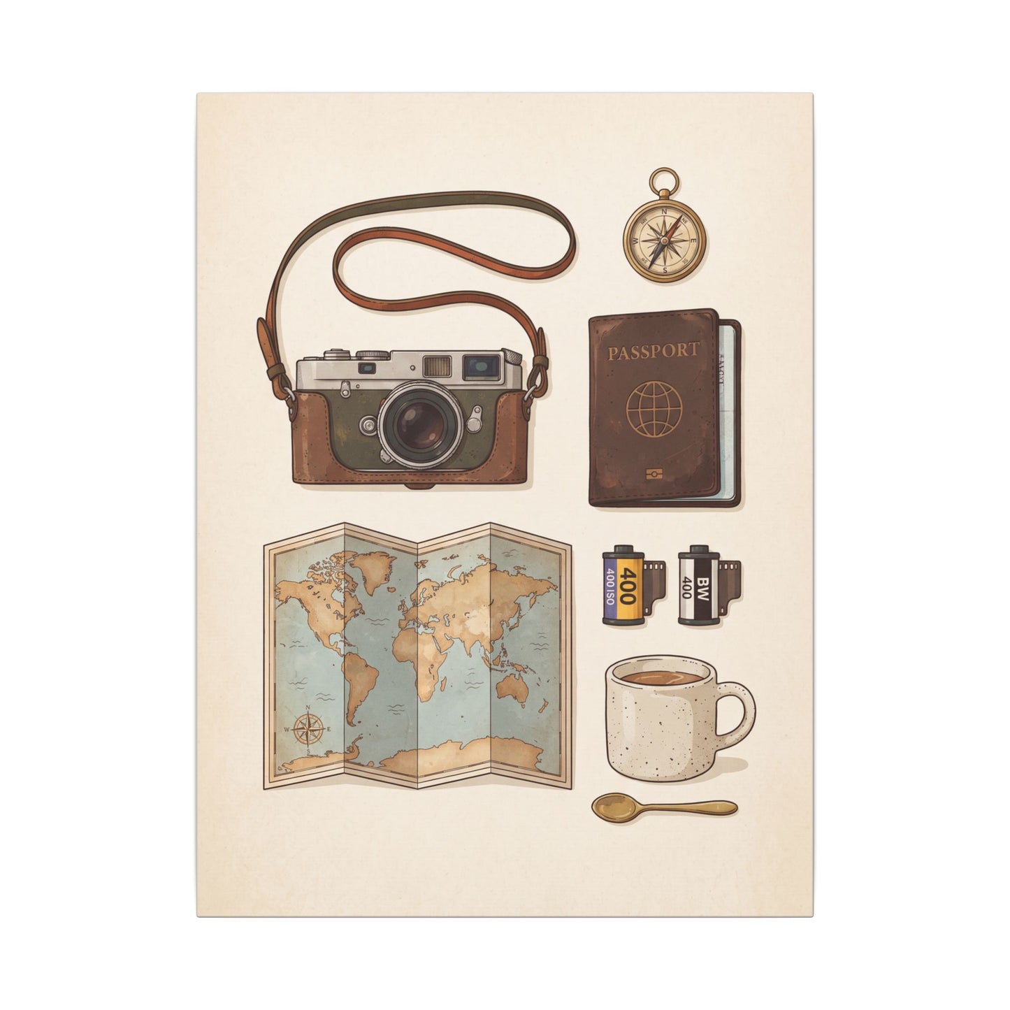 Travel Photographer Flat-Lay Canvas Wall Art