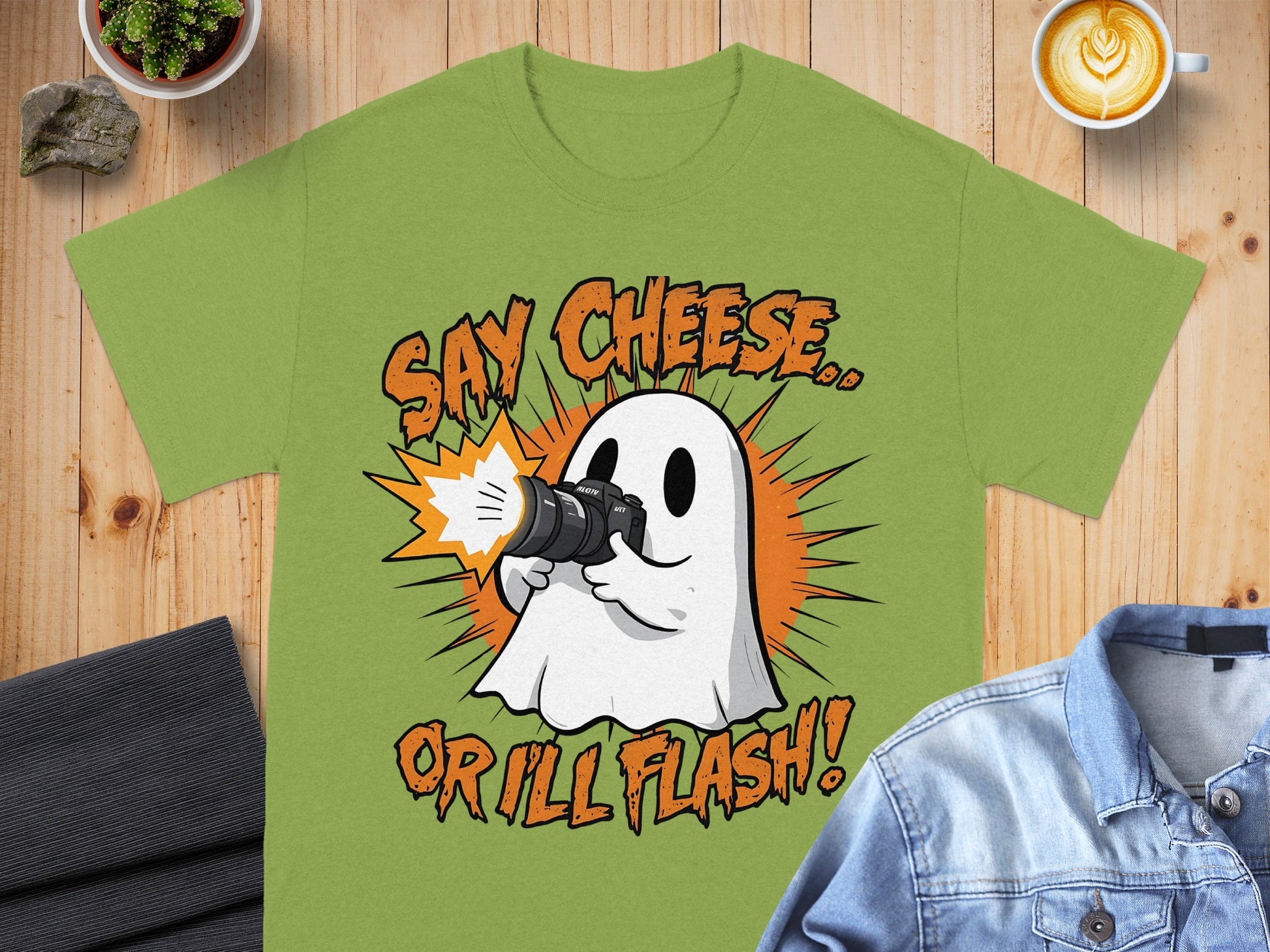 Say Cheese Or Ill Flash Spooky Ghost Graphic T-shirt