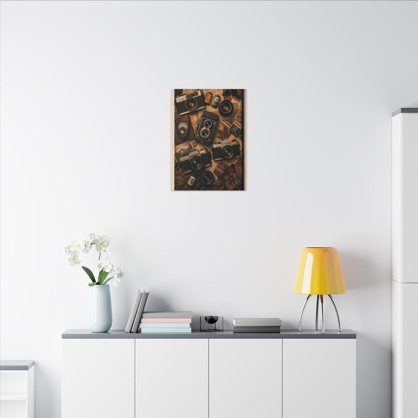 Vintage Camera Flat-Lay Canvas Wall Art