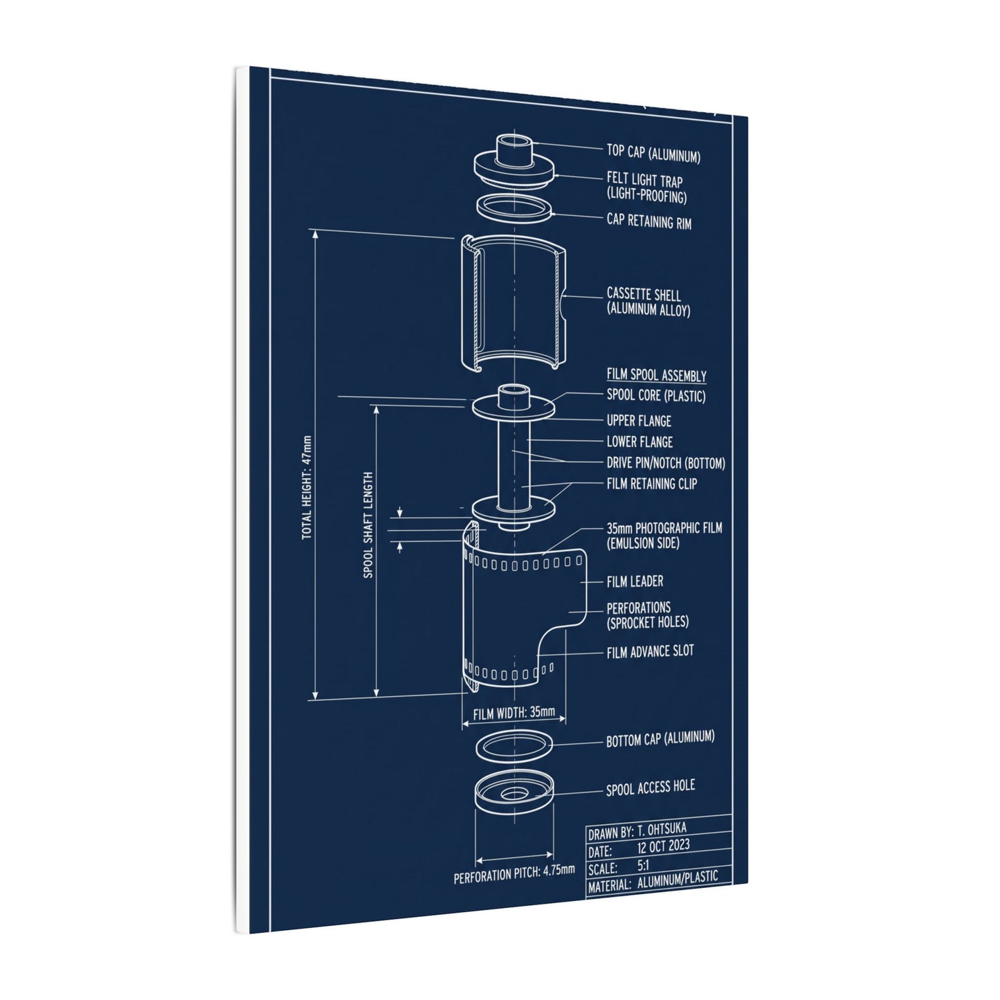 35mm Film Cassette Blueprint Canvas Wall Art
