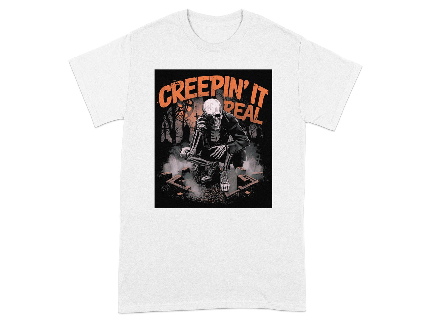 Creepin' It Real Skeleton Halloween Design T-Shirt