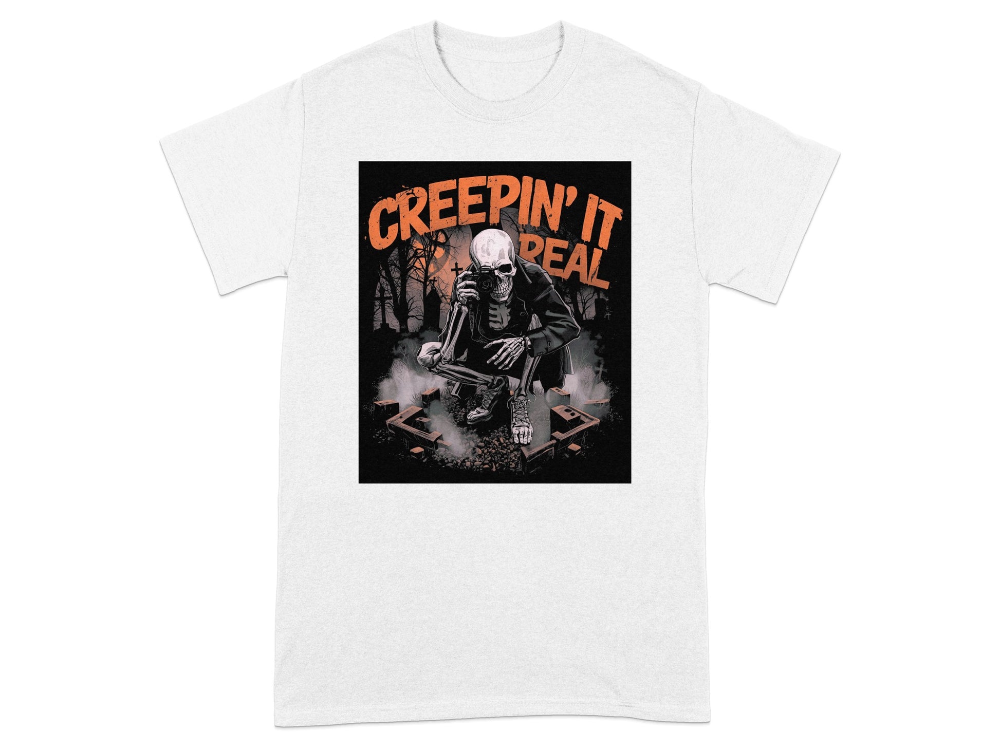 Creepin' It Real Skeleton Halloween Design T-Shirt