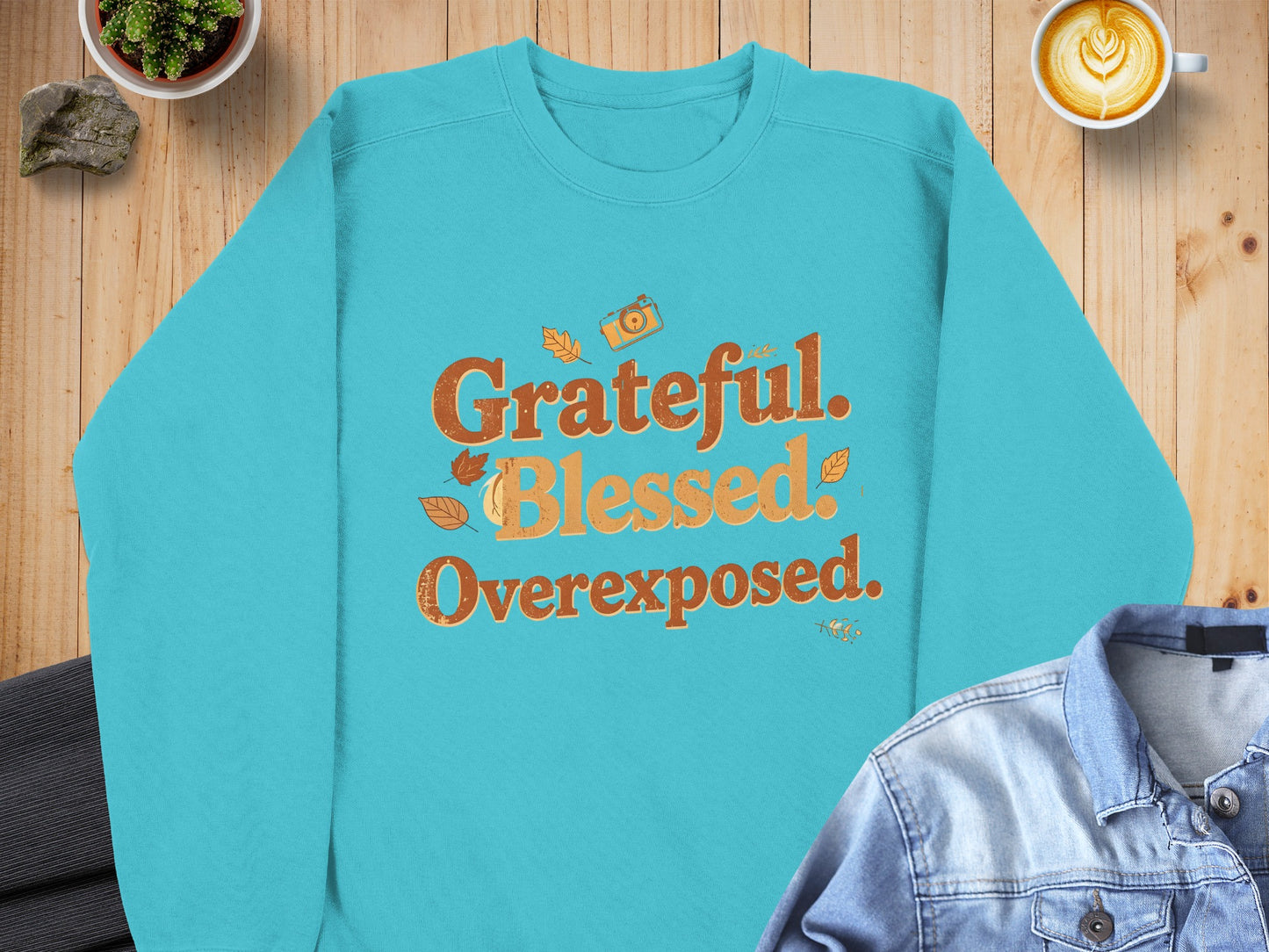 Grateful Blessed Overexposed Printed Quote Sweater