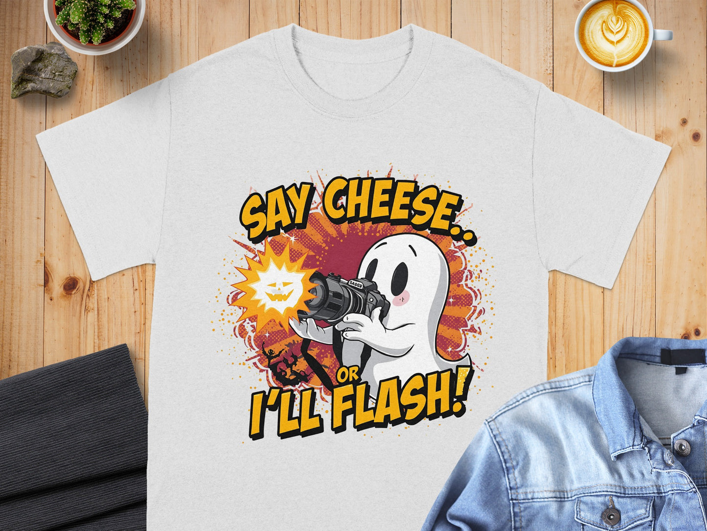 Say Cheese or I'll Flash Ghost Design T-Shirt