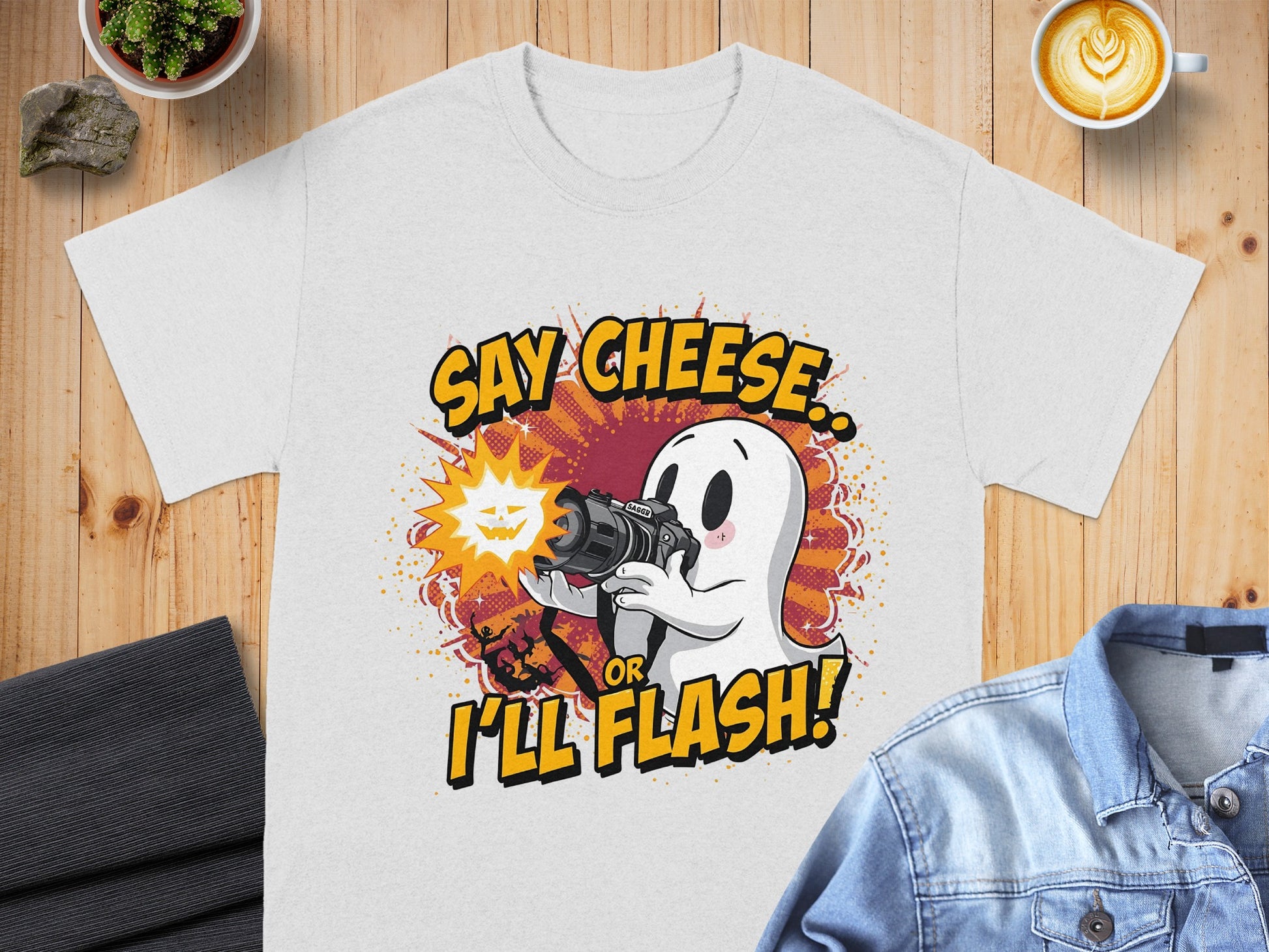 Say Cheese or I'll Flash Ghost Design T-Shirt